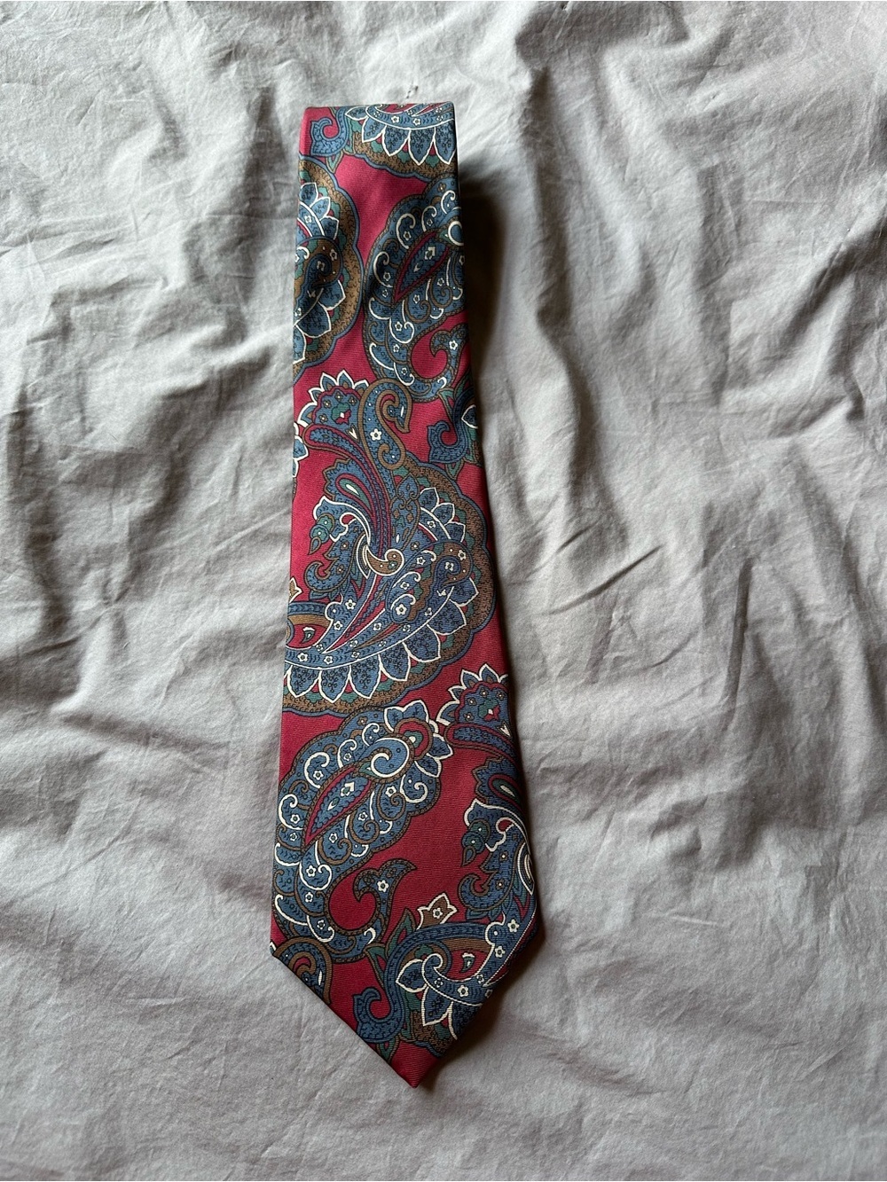 Cabralli Collection Mens 100% Silk Retro Neck Tie Red Paisley Luxe Old Money